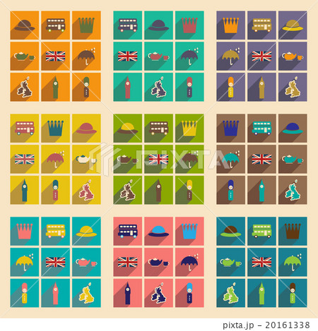Set of flat icons with long shadow United Kingdom 20161338