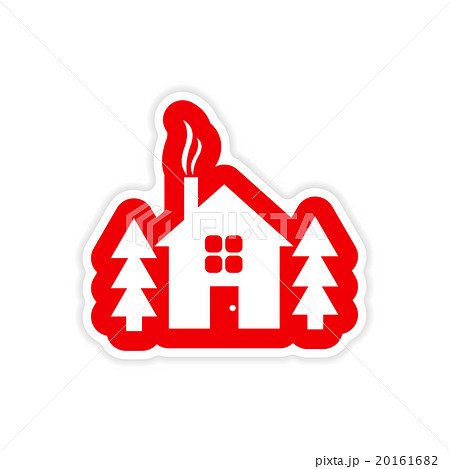 paper sticker on white background house in forest 20161682