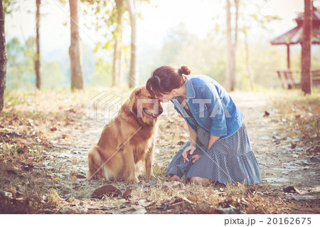 Golden retriever dog and Beautiful woman Golden retriever dog and Beautiful woman 20162675