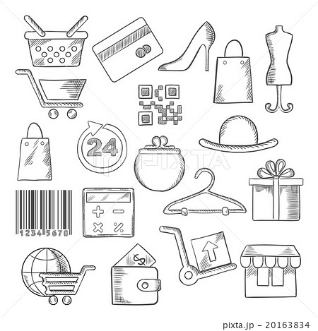 Shopping, business and commerce sketch icons Shopping, business and commerce sketch icons 20163834