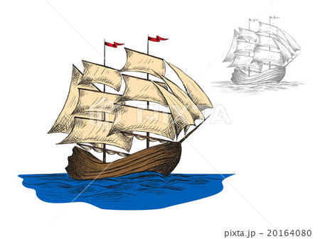 Old sailing ship among ocean waves 20164080