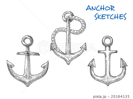 Sketches of old ship anchors with rope 20164135