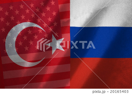 USA , turkey and russia flag on fabric background 20165403
