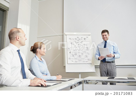 group of smiling businesspeople meeting in office 20171083