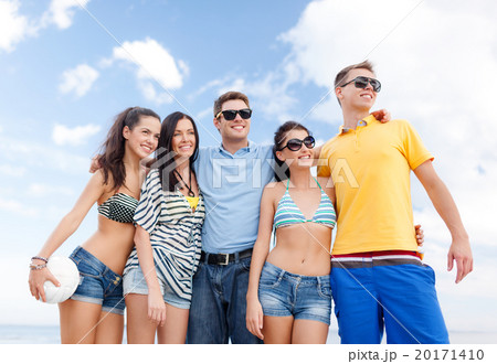 group of happy friends with beach ball group of happy friends with beach ball 20171410