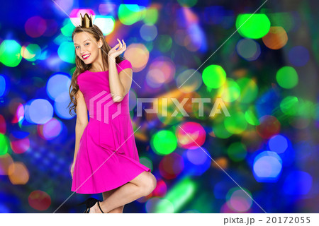 happy young woman or teen girl in princess crown 20172055