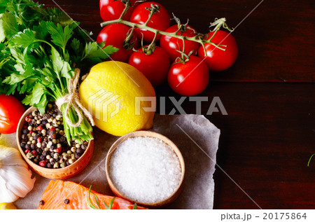 Raw salmon on baking paper Raw salmon on baking paper 20175864