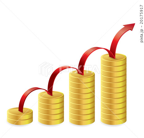 Gold coins graph with red arrow 20175917