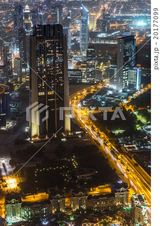 Dubai downtown night scene with city lights, 20177099