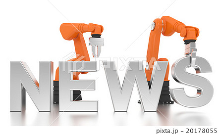 Industrial robotic arms building NEWS word Industrial robotic arms building NEWS word 20178055