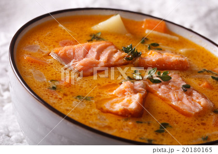 soup of of red fish with vegetable macro in a bowl soup of of red fish with vegetable macro in a bowl 20180165