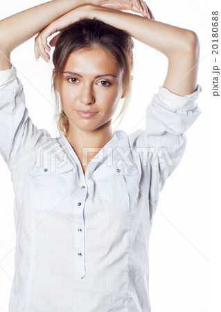 cute young pretty girl thinking on white cute young pretty girl thinking on white 20180688