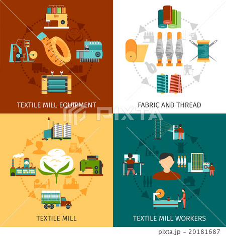 Textile Mill 4 Flat Icons Square 20181687