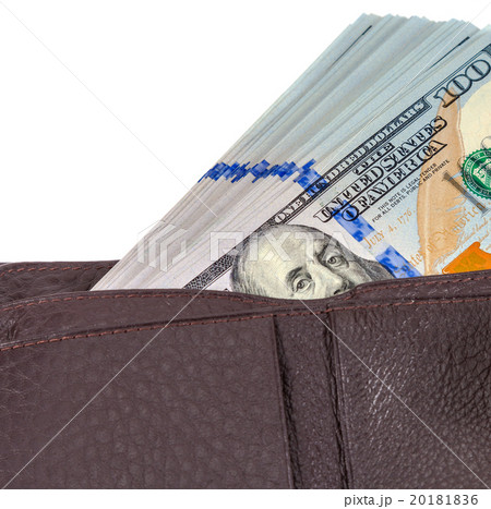 Wallet open with a dollar bill sticking out  20181836