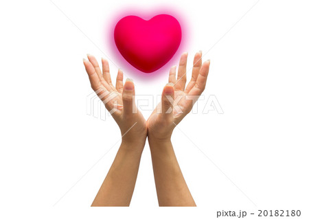pink heart in man hands, isolated on white 20182180