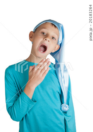 Cute boy in sleeping hat isolated on white Cute boy in sleeping hat isolated on white 20183264