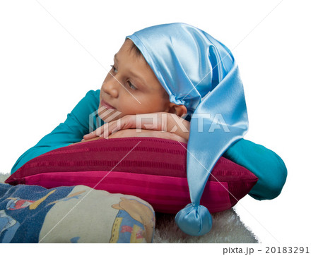 Cute boy laying on pillow isolated 20183291