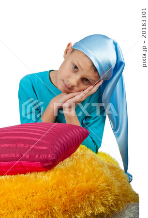 Cute boy near pillow isolated 20183301