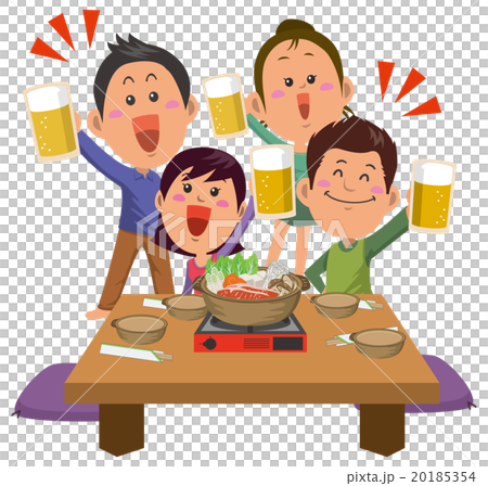 敬酒在桌上的年輕男人和女人的圖像插圖 20185354