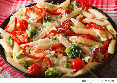 Pasta Primavera with vegetables closeup on a plate Pasta Primavera with vegetables closeup on a plate 20194479