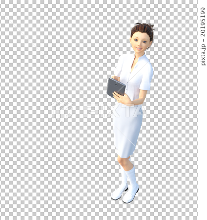 White table woman using tablet perming 3DCG illustration material White table woman using tablet perming 3DCG illustration material 20195199