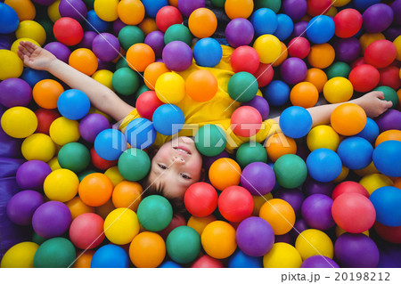 Cute smiling boy in sponge ball pool 20198212