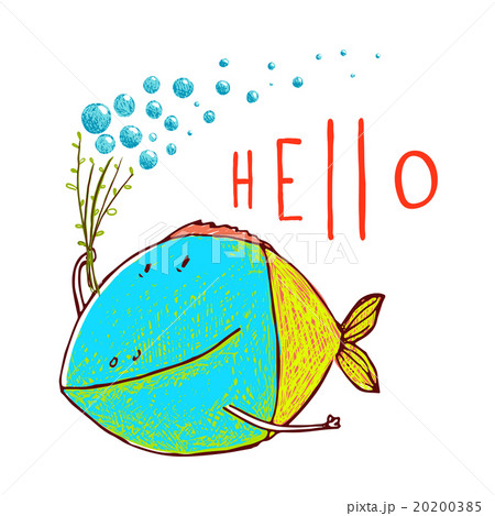 Cartoon Funny Fish Greeting Card Design Hand Drawn - Stock Illustration  [20200385] - PIXTA