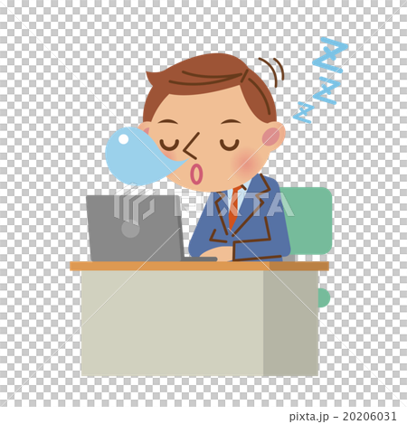 パソコンを使うビジネスマン（居眠りイメージ） 20206031