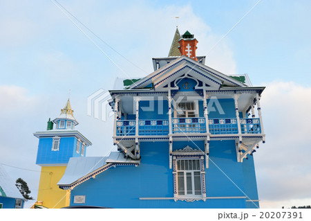 The balcony of the veranda a white-blue color The balcony of the veranda a white-blue color 20207391