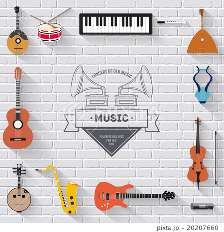 Music instruments on white modern brick wall 20207660