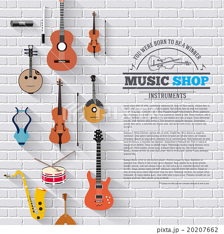 Music instruments on white modern brick wall 20207662
