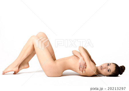 Sexy fit naked woman with healthy clean skin, isolated on white