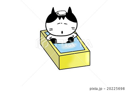 お風呂に入るネコのイラスト素材