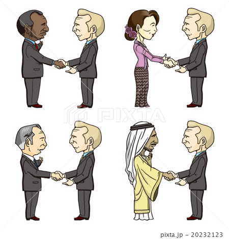 国交・政治のイメージイラスト（白人男性 対 各国） 20232123
