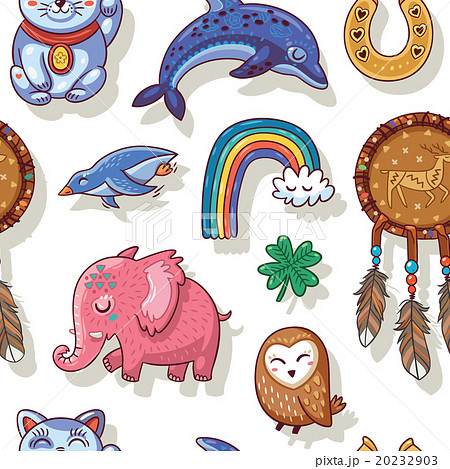 Seamless Pattern With Good Luck Charmsのイラスト素材