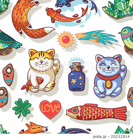 Seamless Pattern With Good Luck Charmsのイラスト素材
