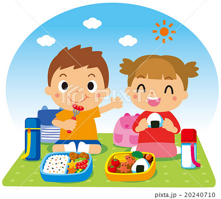 お弁当を食べる子供のイラスト素材