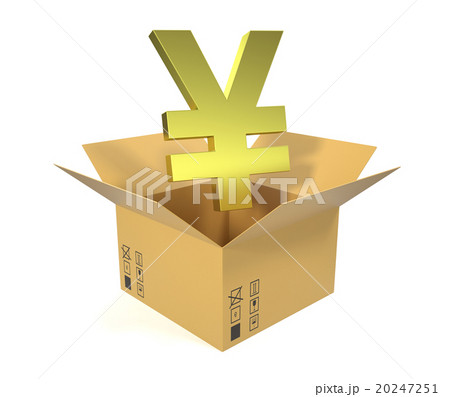Cardboard box with a symbol of the yuan. 20247251