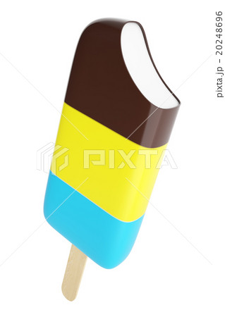 Bitten ice cream on a stick.  20248696