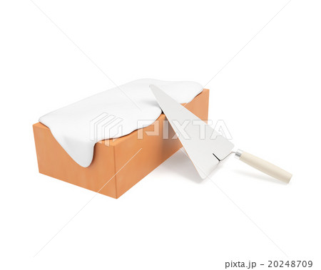 Cement flow down the brick with trowel. Cement flow down the brick with trowel. 20248709