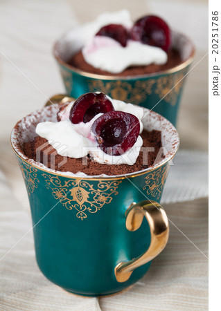 Raw vegan avocado chocolate mousse with cherries 20251786