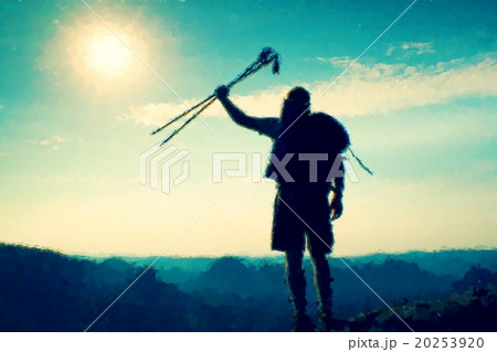 Watercolor paint effect. Silhouette with poles Watercolor paint effect. Silhouette with poles 20253920