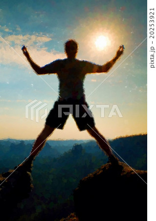 Watercolor paint. Paint effect. Jumping hiker Watercolor paint. Paint effect. Jumping hiker 20253921