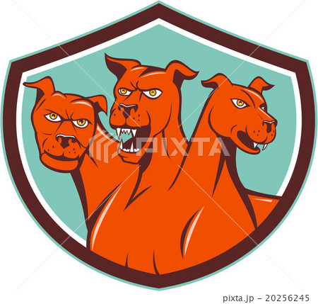 Cerberus Hellhound Multi Headed Dog Crest Cartoonのイラスト素材