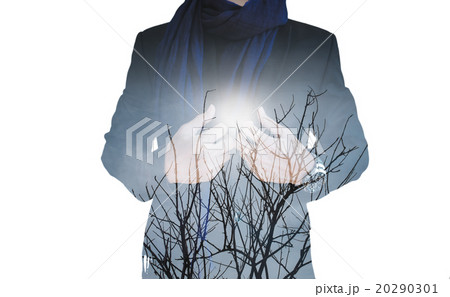 Double exposure, businessman with dry branches Double exposure, businessman with dry branches 20290301