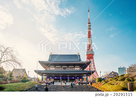 増上寺と東京タワーの写真素材