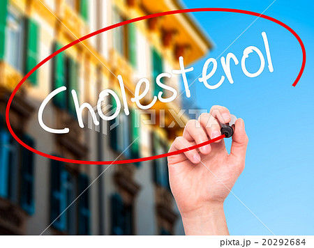 Man Hand writing Cholesterol with black marker Man Hand writing Cholesterol with black marker 20292684