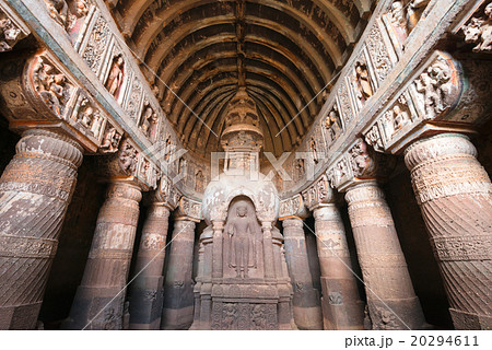 Ajanta Cave with Buddha statue, India 20294611