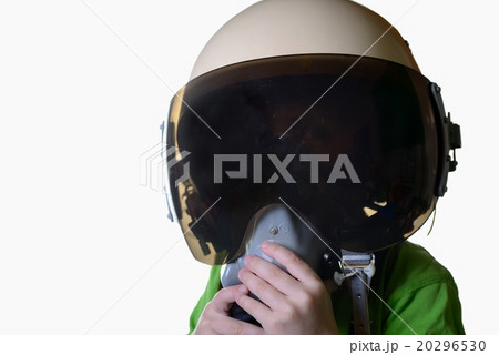Funny little child in fighter pilot helmet isolated on white background 20296530