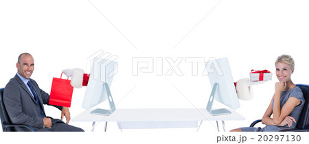 Composite image of santa holding shopping bag 20297130